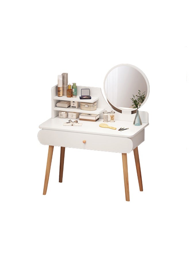 شاربدو طاولة زينة مع مرآة، خزانة مكياج خشبية بسيطة باللون الأبيض مع مساحة تخزين - Image 5