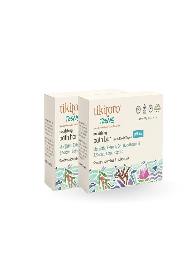 Tikitoro Teens Nourishing Bath Bar with Manijstha, Sea Buckthorn Oil and Sacred Lotus Extract, Soothes, Nourishes and Moisturizes Skin, Vegan, No Parabens & Sulphates (11 - 16 Years) (2 x 75g) - Image 1