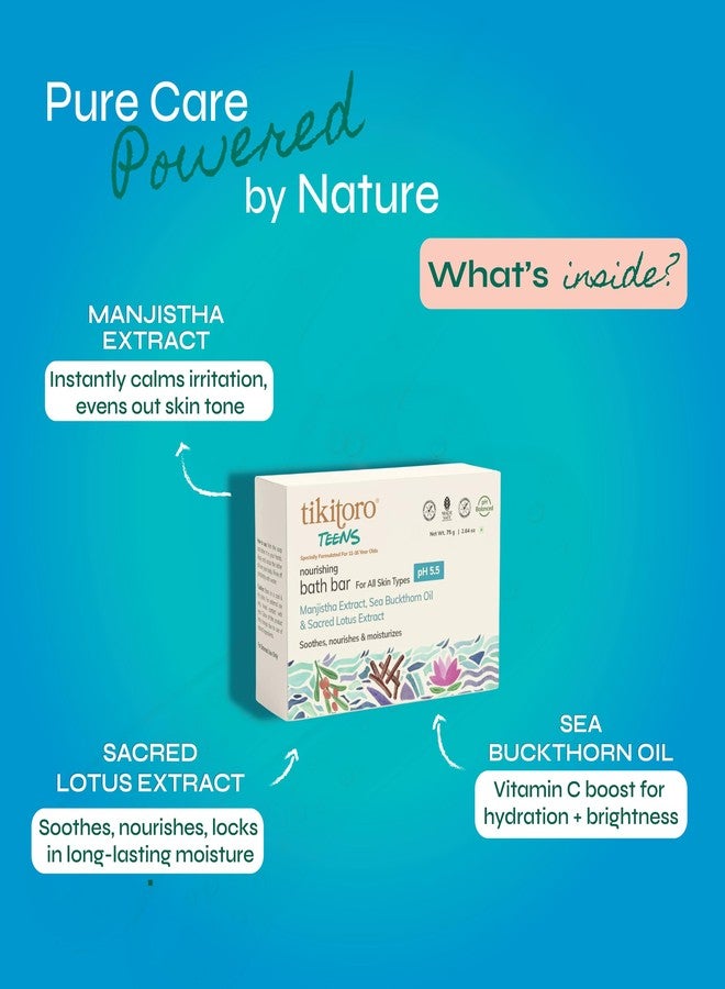 Tikitoro Teens Nourishing Bath Bar with Manijstha, Sea Buckthorn Oil and Sacred Lotus Extract, Soothes, Nourishes and Moisturizes Skin, Vegan, No Parabens & Sulphates (11 - 16 Years) (2 x 75g) - Image 4