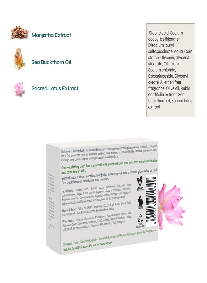 Tikitoro Teens Nourishing Bath Bar with Manijstha, Sea Buckthorn Oil and Sacred Lotus Extract, Soothes, Nourishes and Moisturizes Skin, Vegan, No Parabens & Sulphates (11 - 16 Years) (2 x 75g) - Image 2