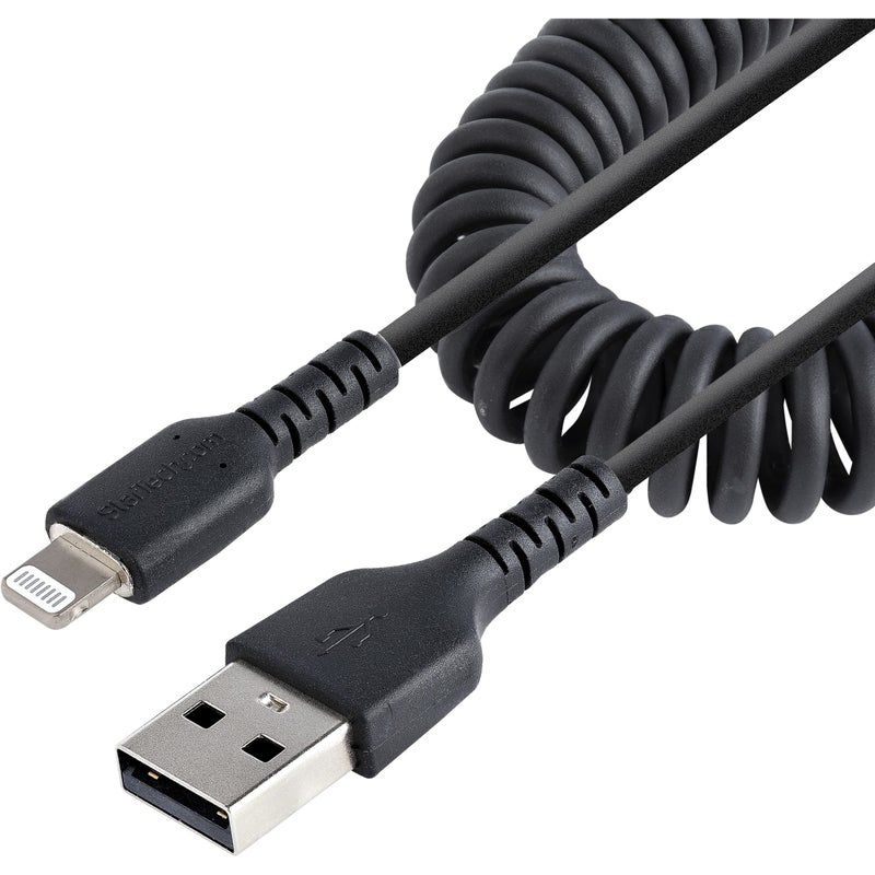 Startech.com StarTechcom 50cm 20in USB to Lightning Cable MFi Certified Coiled iPhone Charger Cable Black Durable TPE Jacket Aramid Fiber Heavy Duty Coil Lightning Cable RUSB2ALT50CMBC - Image 2