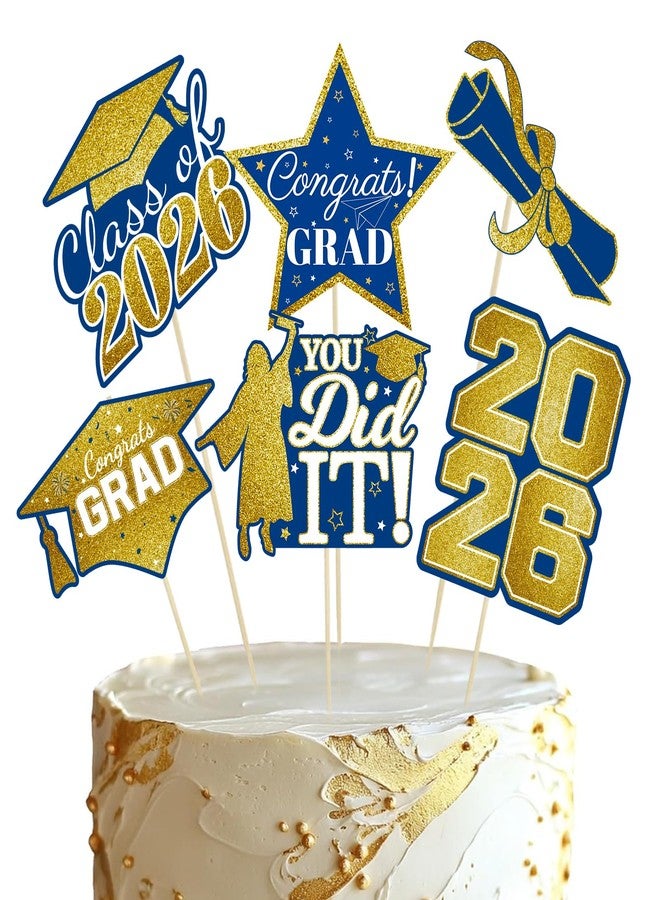 wuhuzsm 2026 Graduation Party Decorations - 30 Pack Blue and Gold Class of 2026 Congrats Grad Table Centerpiece Sticks for Caps, Stars, Cake Topper - Image 1