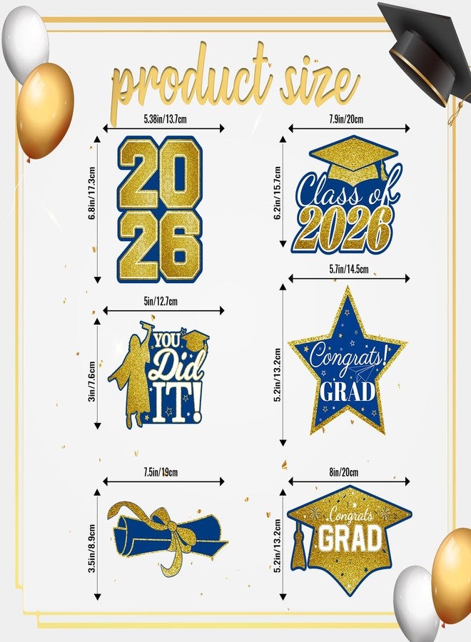 wuhuzsm 2026 Graduation Party Decorations - 30 Pack Blue and Gold Class of 2026 Congrats Grad Table Centerpiece Sticks for Caps, Stars, Cake Topper - Image 2