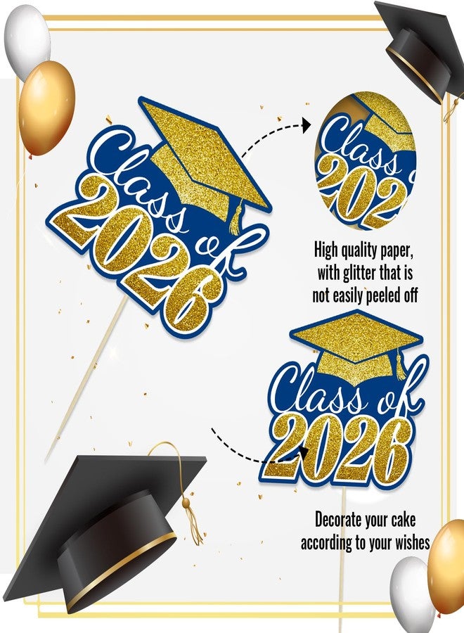 wuhuzsm 2026 Graduation Party Decorations - 30 Pack Blue and Gold Class of 2026 Congrats Grad Table Centerpiece Sticks for Caps, Stars, Cake Topper - Image 3