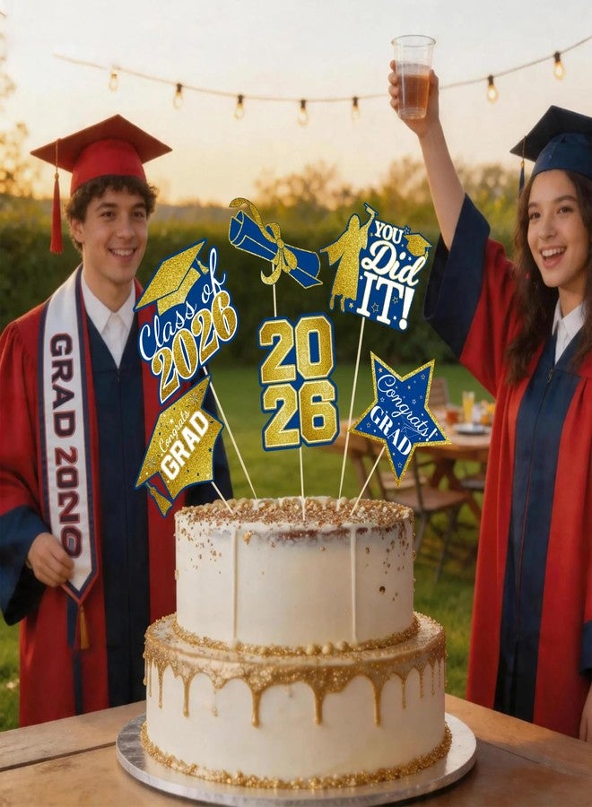 wuhuzsm 2026 Graduation Party Decorations - 30 Pack Blue and Gold Class of 2026 Congrats Grad Table Centerpiece Sticks for Caps, Stars, Cake Topper - Image 4