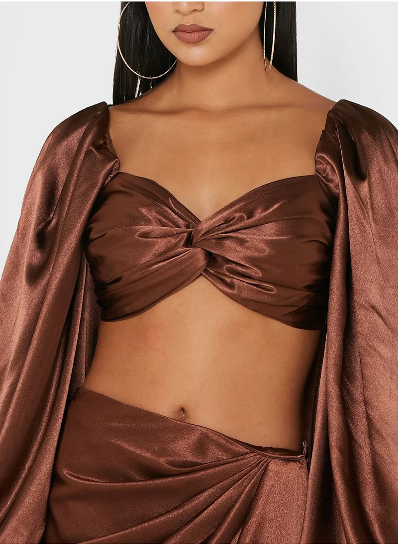 Yaura Balloon Sleeve Crop Top