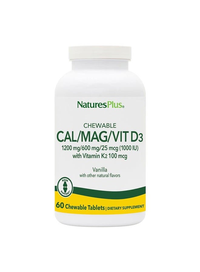 Nature's Plus فيتامين د3 القابل للمضغ مع الكالسيوم والمغنيسيوم وفيتامين ك2 - Image 1