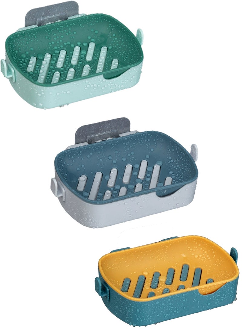 3-Piece Soap Holder, Leakproof Soap Dish Box Wall Mounted NO-Drilling Soap Box Soap Sponge Holder for Shower Bathroom Bathtub Kitchen Travel Soap Container Case for Bathroom Camping Gym Business Trip - Image 1