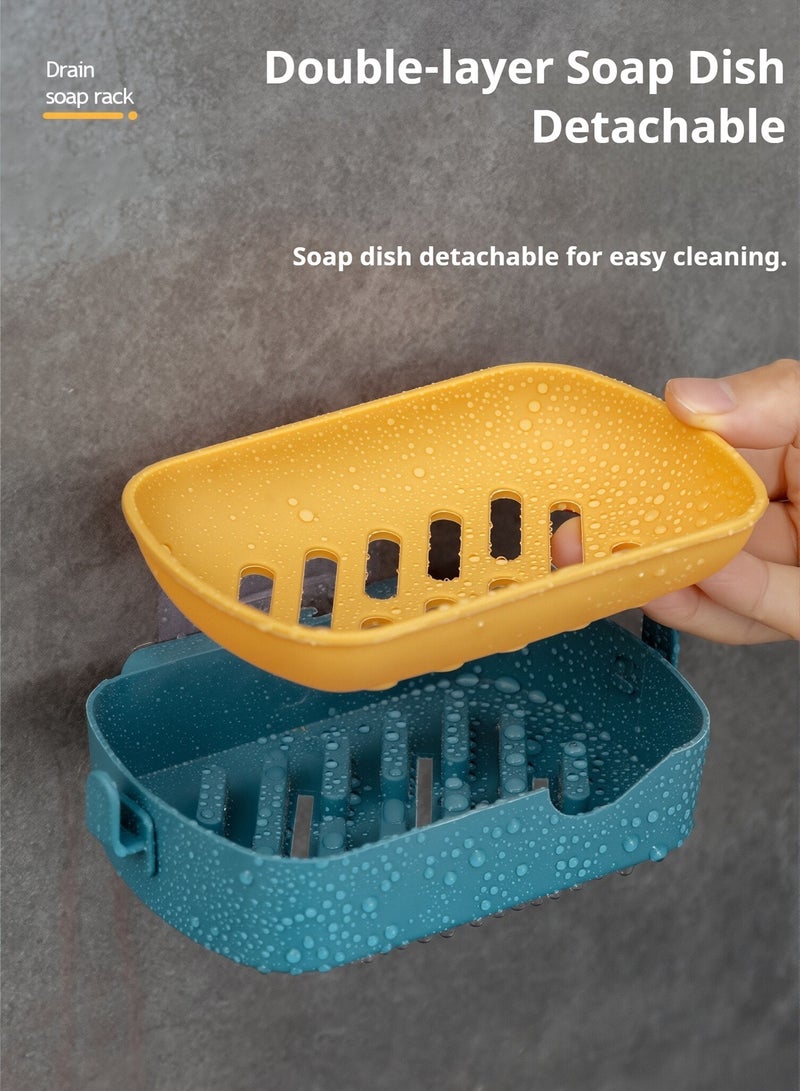 3-Piece Soap Holder, Leakproof Soap Dish Box Wall Mounted NO-Drilling Soap Box Soap Sponge Holder for Shower Bathroom Bathtub Kitchen Travel Soap Container Case for Bathroom Camping Gym Business Trip - Image 2