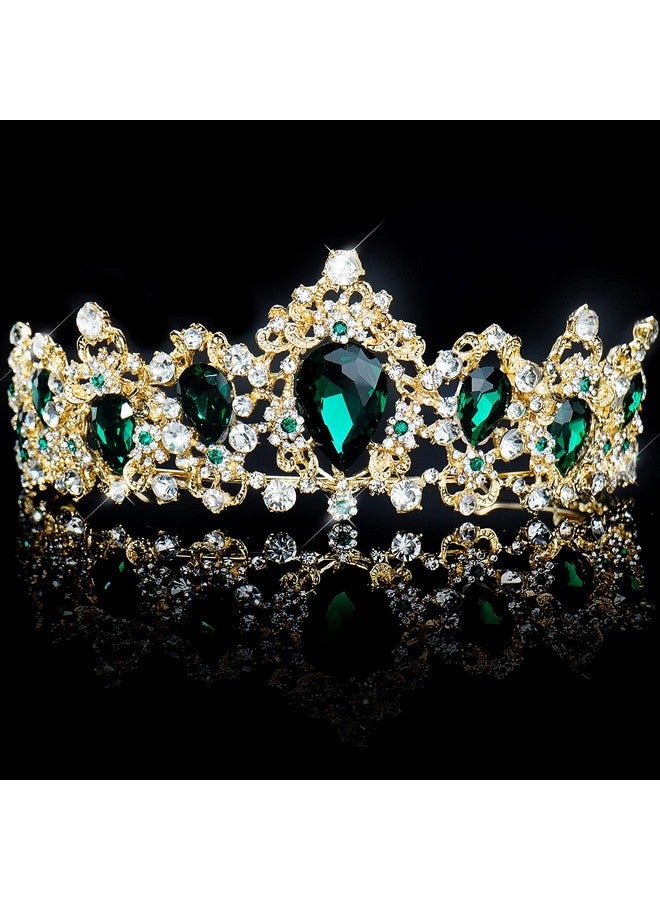 Didder Baroque Vintage Rhinestone Tiara Green Royal Crystal Tiaras For Women Gold Princess Crown Tiaras For Girls Bridal Hair Accessories For Wedding/Prom/Pageant/Birthday/Party/Photography - Image 3
