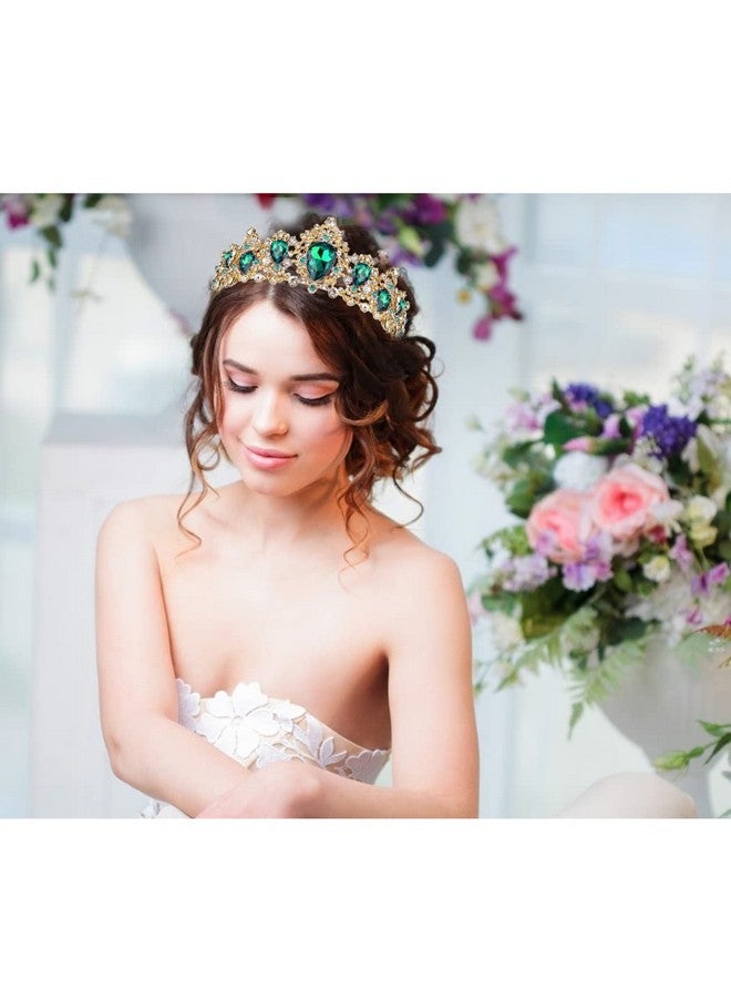Didder Baroque Vintage Rhinestone Tiara Green Royal Crystal Tiaras For Women Gold Princess Crown Tiaras For Girls Bridal Hair Accessories For Wedding/Prom/Pageant/Birthday/Party/Photography - Image 4
