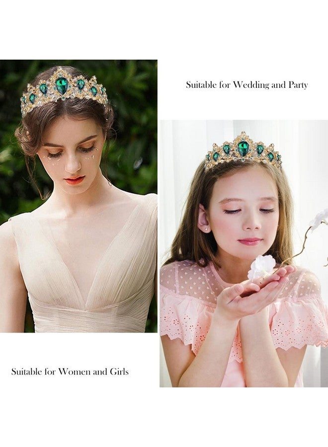 Didder Baroque Vintage Rhinestone Tiara Green Royal Crystal Tiaras For Women Gold Princess Crown Tiaras For Girls Bridal Hair Accessories For Wedding/Prom/Pageant/Birthday/Party/Photography - Image 5