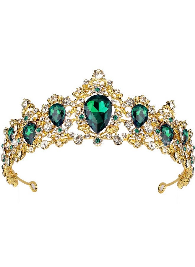 Didder Baroque Vintage Rhinestone Tiara Green Royal Crystal Tiaras For Women Gold Princess Crown Tiaras For Girls Bridal Hair Accessories For Wedding/Prom/Pageant/Birthday/Party/Photography - Image 2