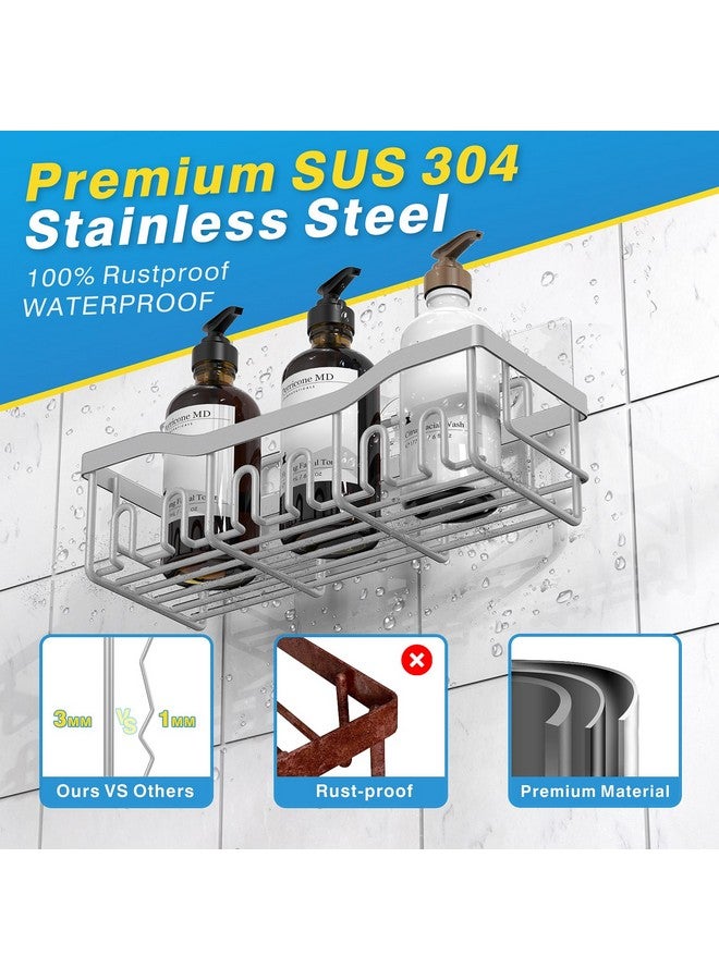 EUDELE مجموعة 5 قطع من حوامل الدش المصنوعة من الفولاذ المقاوم للصدأ - منظم حمام لاصق بدون حفر بسعة كبيرة، رفوف دش واسعة لتخزين داخل الدش والمطبخ وزينة المنزل - Image 5