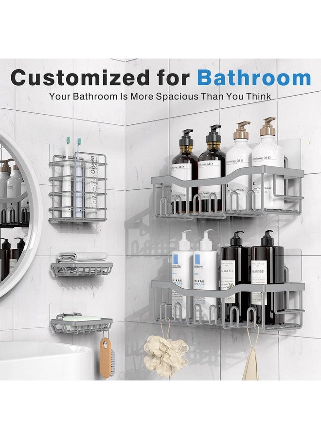 EUDELE مجموعة 5 قطع من حوامل الدش المصنوعة من الفولاذ المقاوم للصدأ - منظم حمام لاصق بدون حفر بسعة كبيرة، رفوف دش واسعة لتخزين داخل الدش والمطبخ وزينة المنزل - Image 2