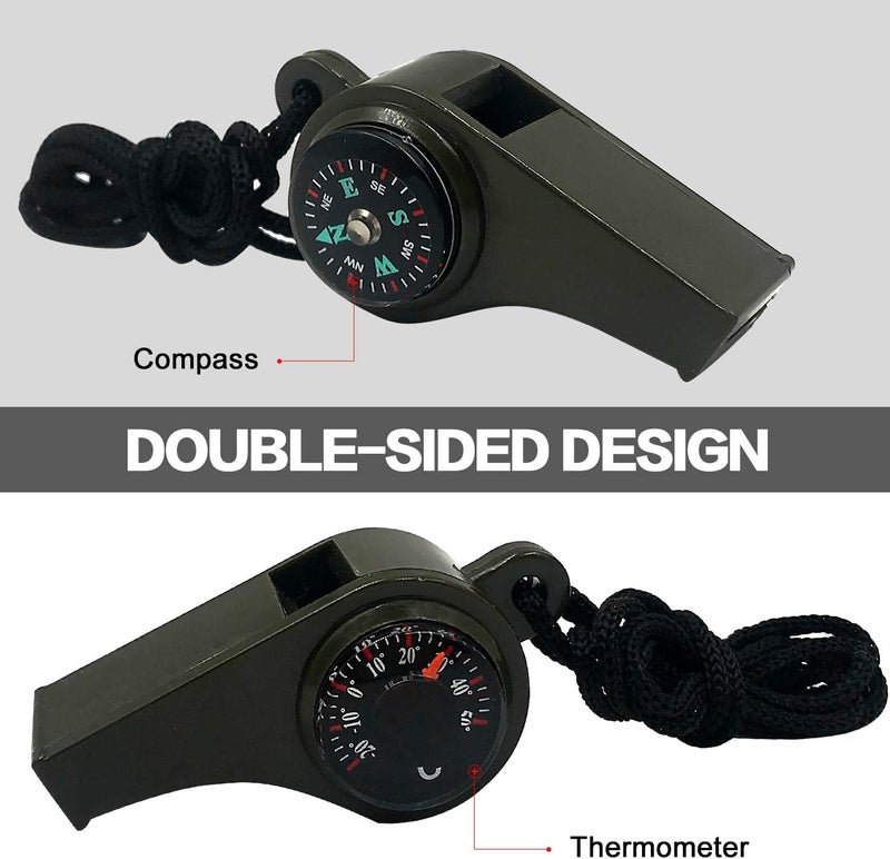 MeiNvShe 2 Pack Emergency Survival Whistle, 3-in-1 Emergency Whistles with Compass and Thermometer, Loud Safety Whistle with Lanyard for Outdoor Hiking - Image 3
