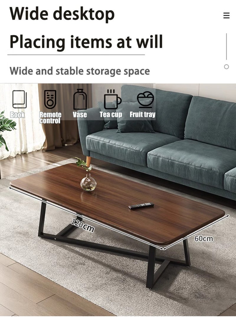 TAPIT Coffee Table Desk Light Luxury Creative Tea Table Rectangular Tea Table Steel Frame Legs Stylish Large Desktop Coffee Table Stable Load-bearing (Walnut) - Image 4
