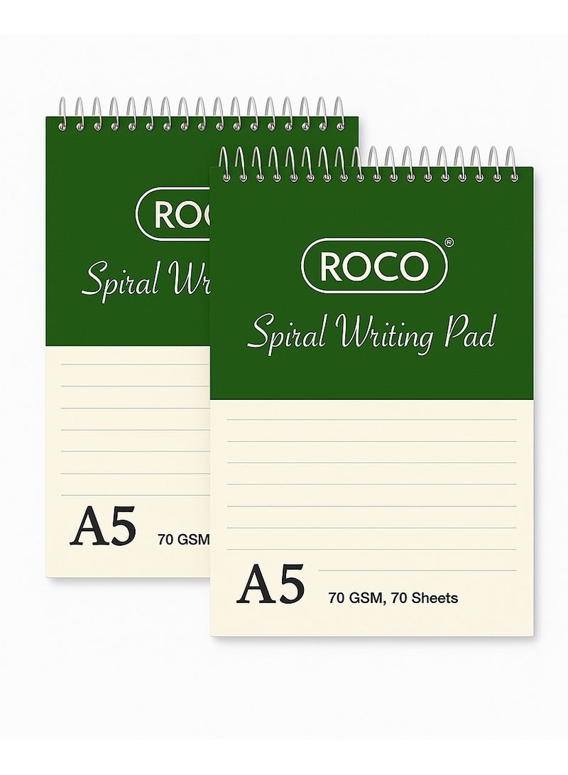 ROCO Spiral Writing Pad A5, 70 Sheets Pack of 2 | Smooth Writing, Durable, Office, School Use - Image 1