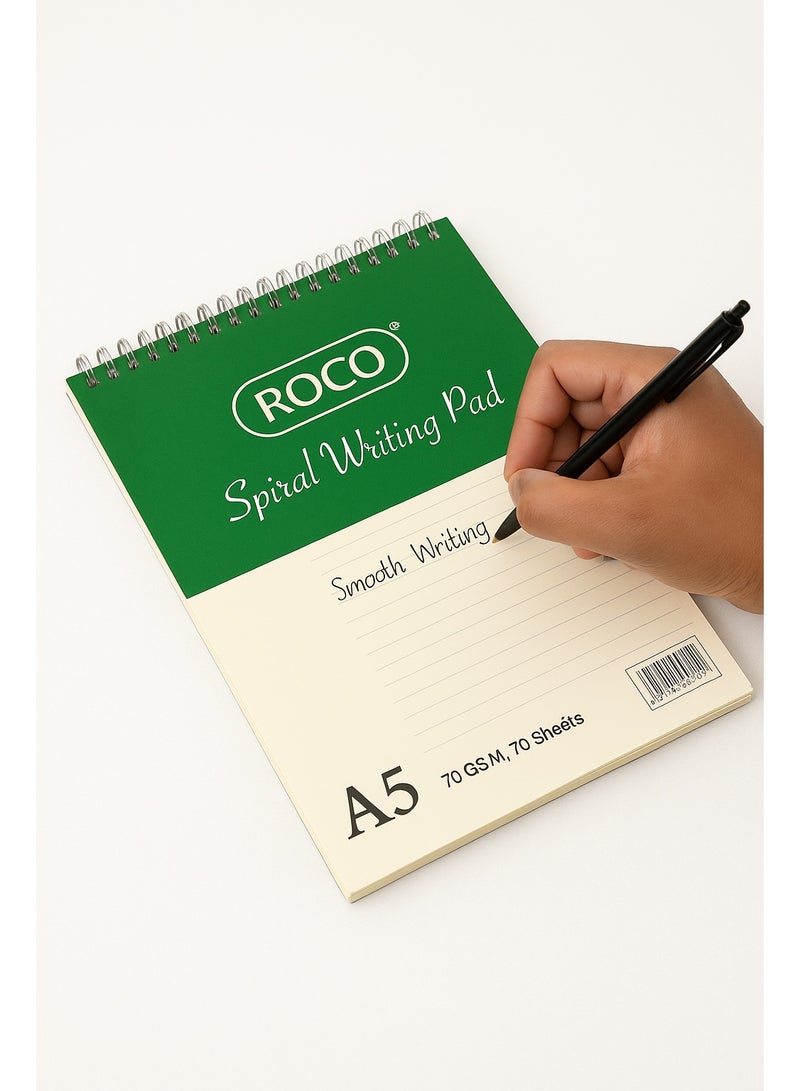 ROCO Spiral Writing Pad A5, 70 Sheets Pack of 2 | Smooth Writing, Durable, Office, School Use - Image 3