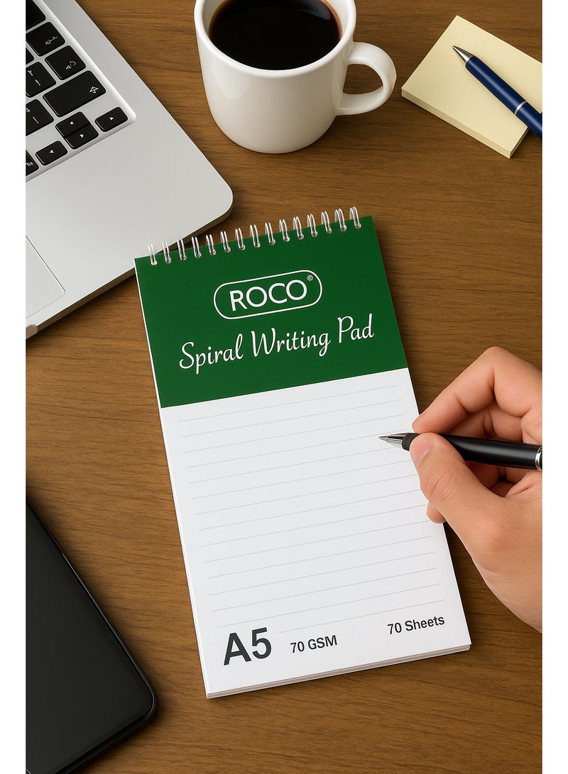 ROCO Spiral Writing Pad A5, 70 Sheets Pack of 2 | Smooth Writing, Durable, Office, School Use - Image 4