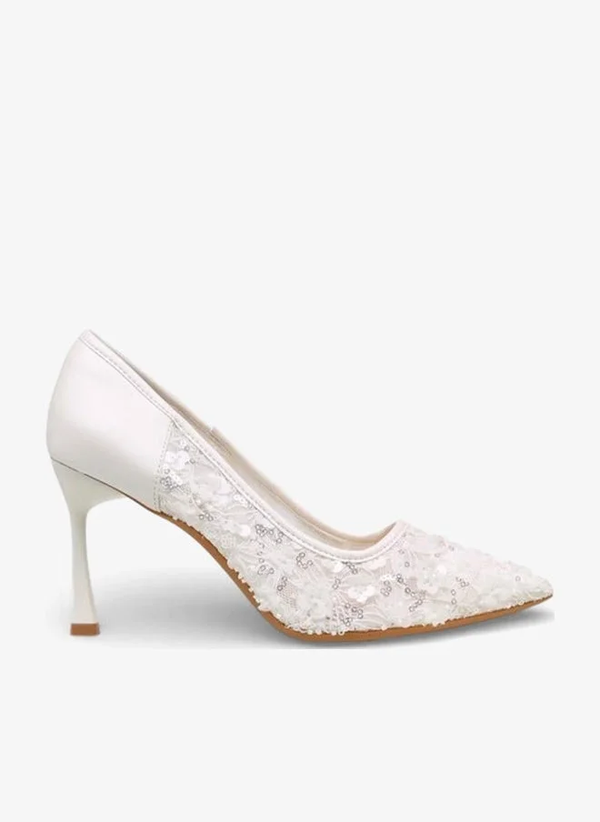Flora Bella By Shoexpress WHITE Women Sequin Embellished Pointed Toe Pumps Ramadan Collection for Women | Best Price UAE
