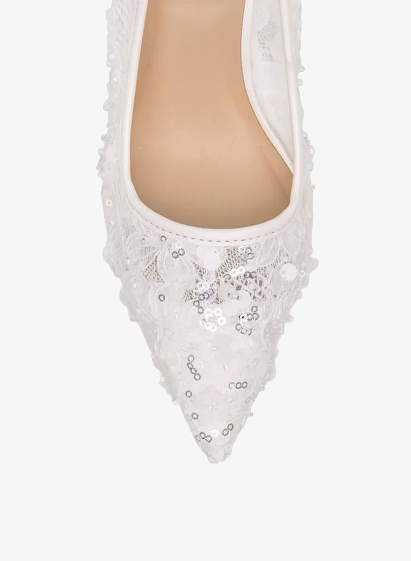 Flora Bella By Shoexpress WHITE Women Sequin Embellished Pointed Toe Pumps Ramadan Collection for Women | Best Price UAE