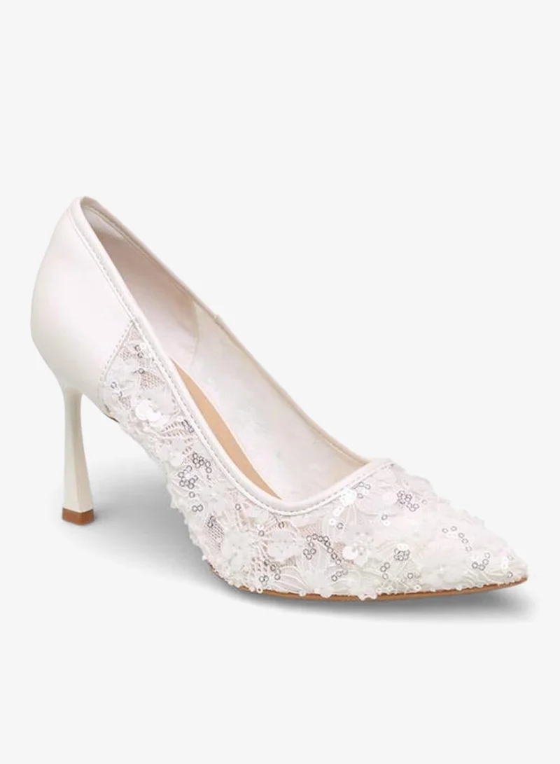 Flora Bella By Shoexpress WHITE Women Sequin Embellished Pointed Toe Pumps Ramadan Collection for Women | Best Price UAE