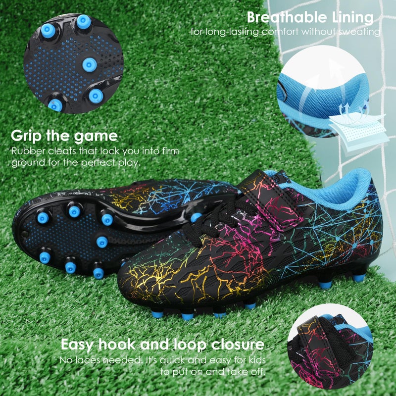 brooman Kids Firm Ground Soccer Cleats Girls Football Cleats with Shin Guards and Soccer Socks (8,Black Blue) - Image 4
