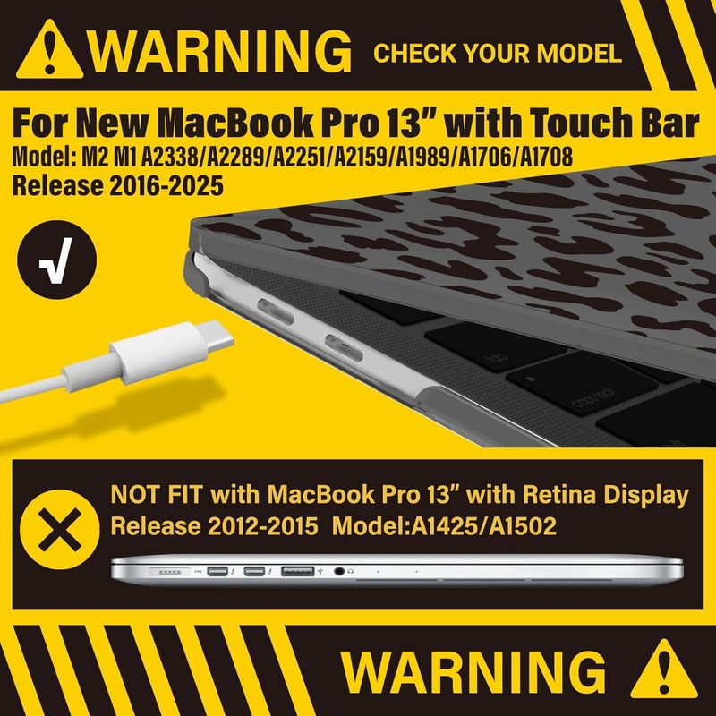I Benzer Compatible with 2025 2024 M2 MacBook Pro 13 Inch Case 2025-2016 M1 A2338 A2289 A2251 A2159 A1989 A1706 A1708, Hard Shell Case & Keyboard Cover for Mac Pro 13, Black Leopard,T13LPBK+1 - Image 3