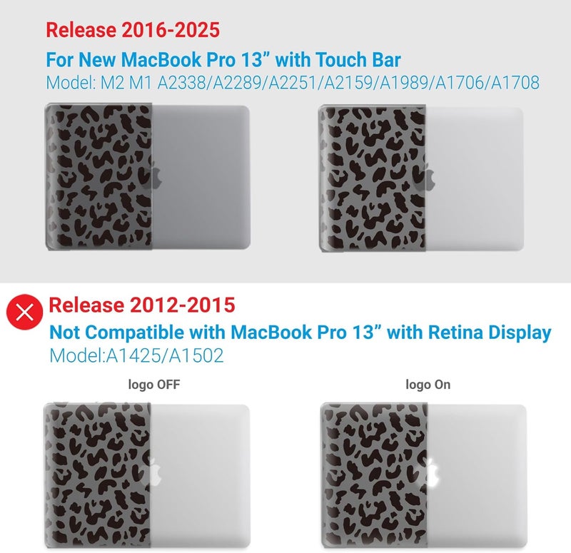 I Benzer Compatible with 2025 2024 M2 MacBook Pro 13 Inch Case 2025-2016 M1 A2338 A2289 A2251 A2159 A1989 A1706 A1708, Hard Shell Case & Keyboard Cover for Mac Pro 13, Black Leopard,T13LPBK+1 - Image 4
