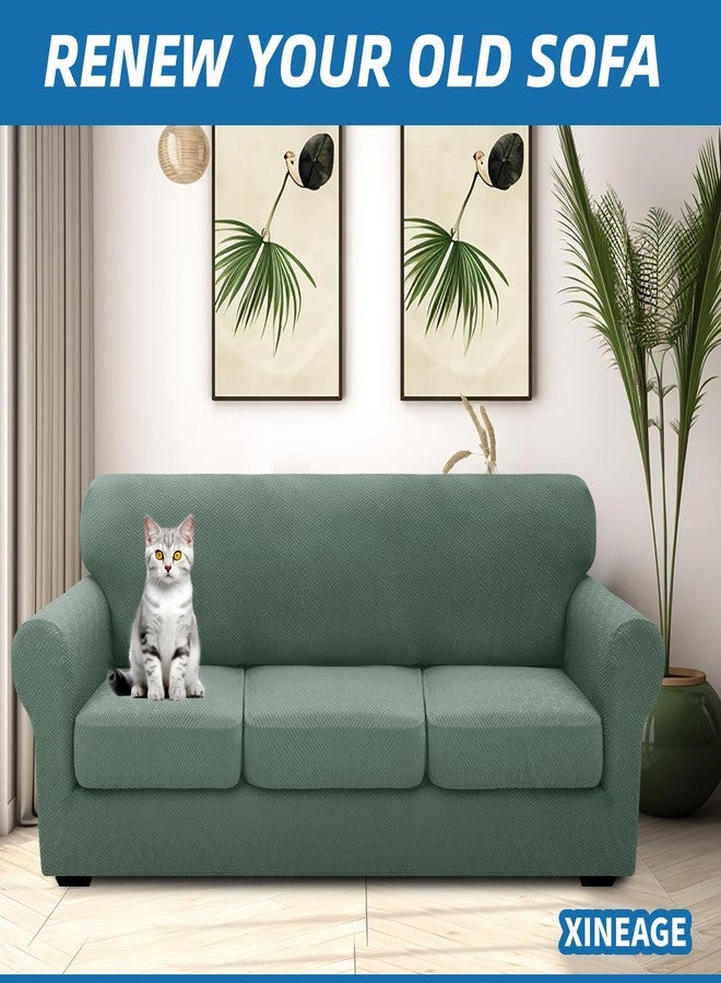 XINEAGE Newest 4 Pieces Couch Covers for 3 Cushion Couch Super Stretch Thick Soft Sofa Cover Anti Slip Sofa Slipcover Dogs Cats Furniture Protector (Pea Green, 71"-91") - Image 2