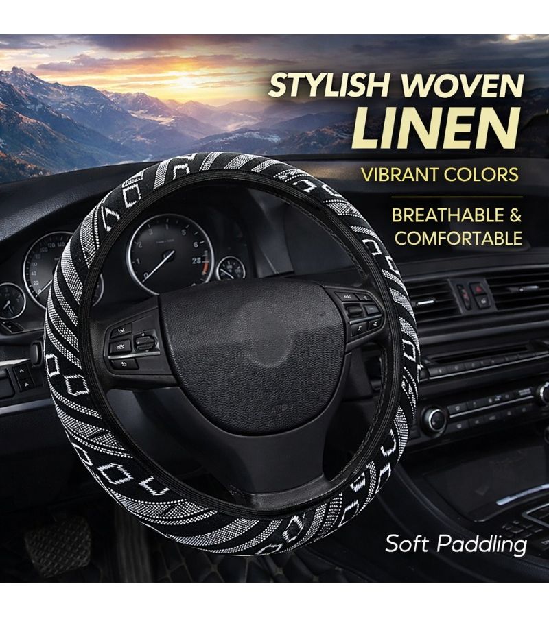 XO Colorful Linen Woven Car Steering Wheel Cover Breathable Non Slip Elastic Fit 15 Inch - Image 4