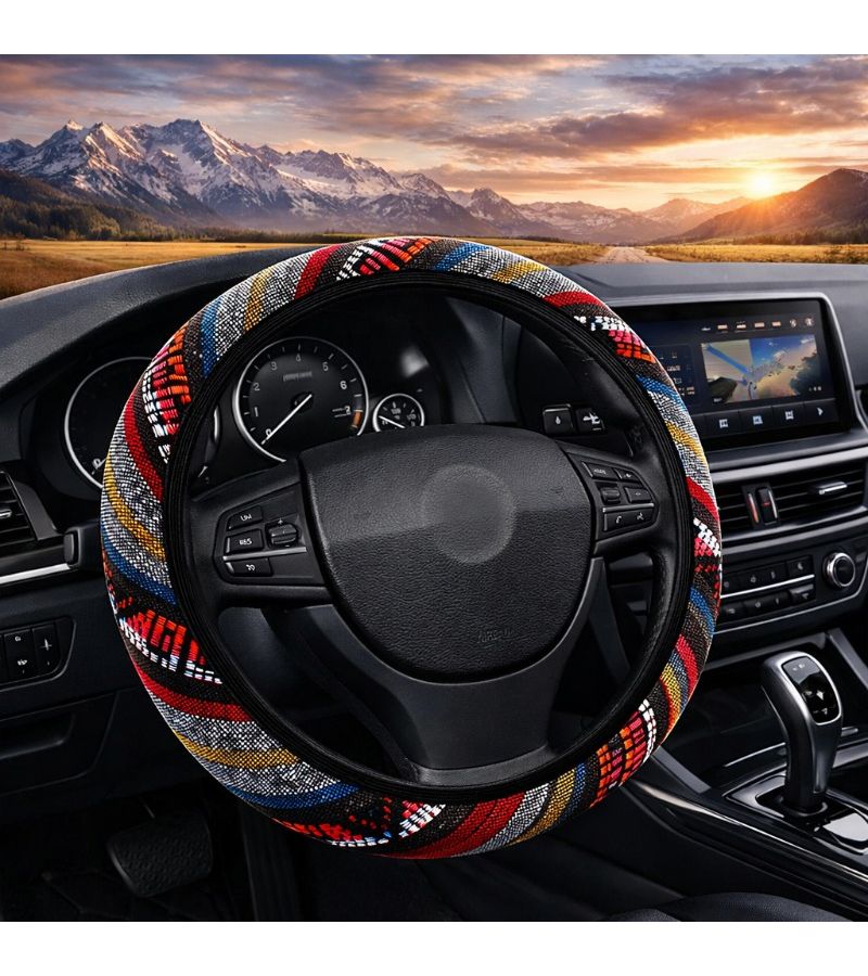 XO Colorful Linen Woven Car Steering Wheel Cover Breathable Non Slip Elastic Fit 15 Inch - Image 5