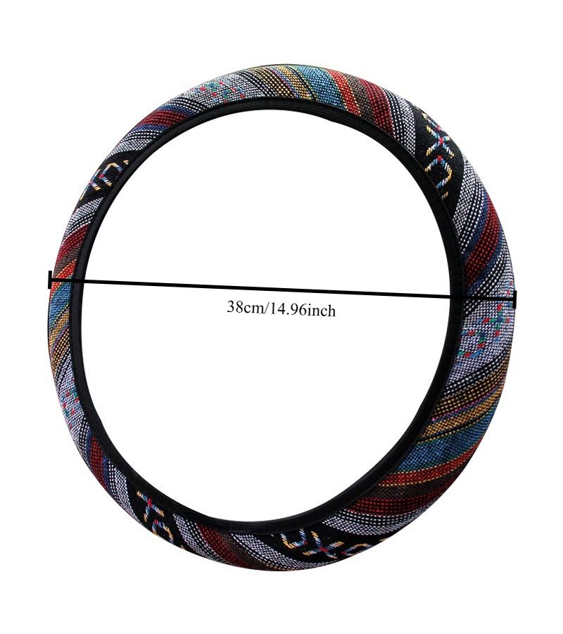 XO Colorful Linen Woven Car Steering Wheel Cover Breathable Non Slip Elastic Fit 15 Inch - Image 3