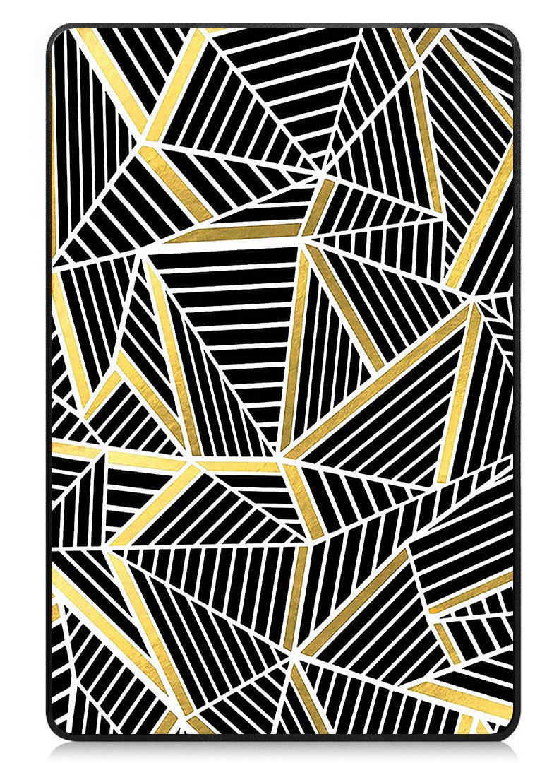 Theodor Protective Flip Case For Samsung Galaxy Tab S9 FE Plus With Trifold Stand Auto Wake Sleep Shockproof Cover Black and golder lines pattern - Image 1