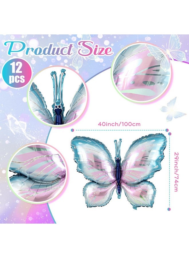 Poen 12 Pcs 40 Inch Butterfly Balloon Butterfly Foil Balloon Colorful Party Balloons Giant Butterfly Birthday Decorations for Butterfly Theme Birthday Party Wedding Supplies(Blue Pink Gradient) - Image 2