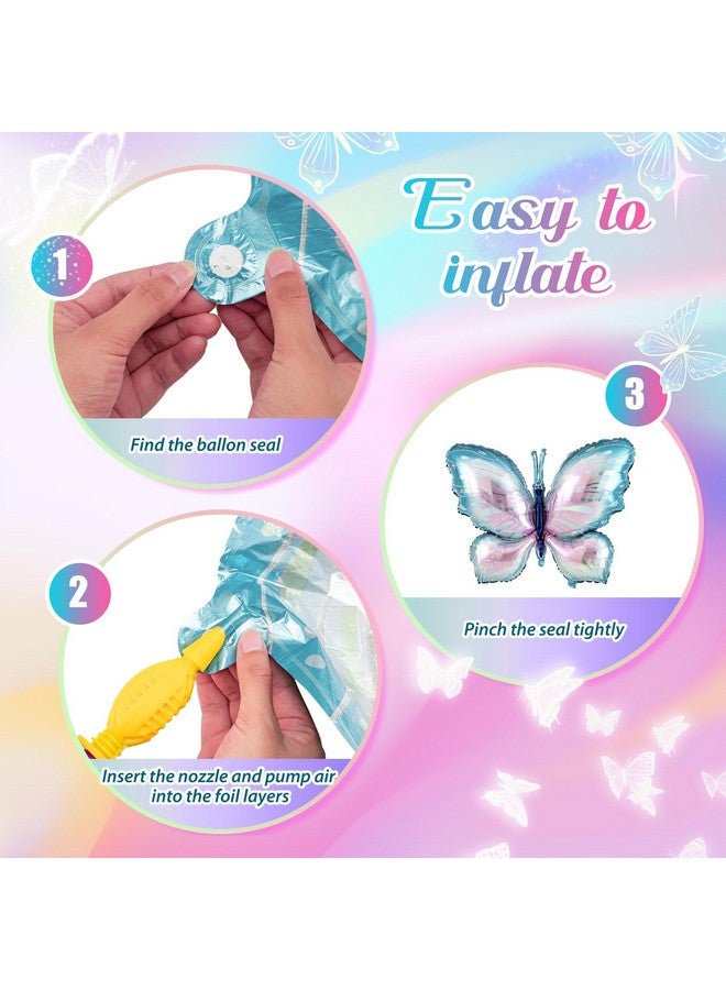 Poen 12 Pcs 40 Inch Butterfly Balloon Butterfly Foil Balloon Colorful Party Balloons Giant Butterfly Birthday Decorations for Butterfly Theme Birthday Party Wedding Supplies(Blue Pink Gradient) - Image 5