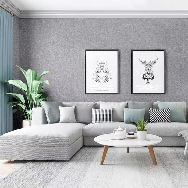 HELLKIT Fabric Peel and Stick Wallpaper Gray Faux Grasscloth Wall Paper Self-Adhesive 17.8â€ x 118â€ Linen Wallpapers Removable Wallpaper Embossed Textured Contact Paper Decoration Backsplash Countertop Liners - Image 5