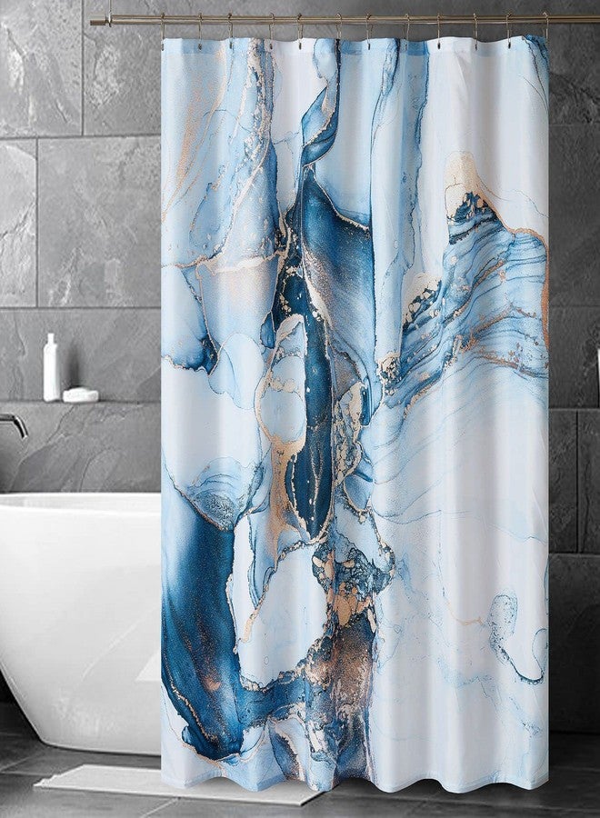 YOSTEV Blue Gold Marble Shower Curtain Set, Abstract Granite Pattern Shower Curtains for Bathroom Décor, Luxury Modern Waterproof Bath Accessories with 12 Metal Hooks, 72x72 - Image 2