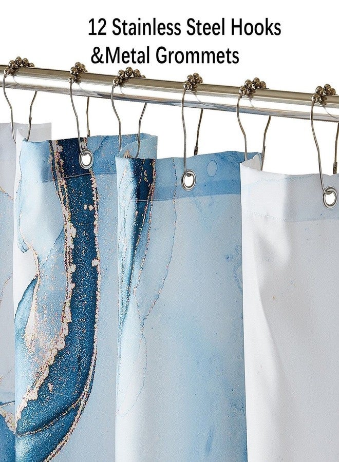 YOSTEV Blue Gold Marble Shower Curtain Set, Abstract Granite Pattern Shower Curtains for Bathroom Décor, Luxury Modern Waterproof Bath Accessories with 12 Metal Hooks, 72x72 - Image 4