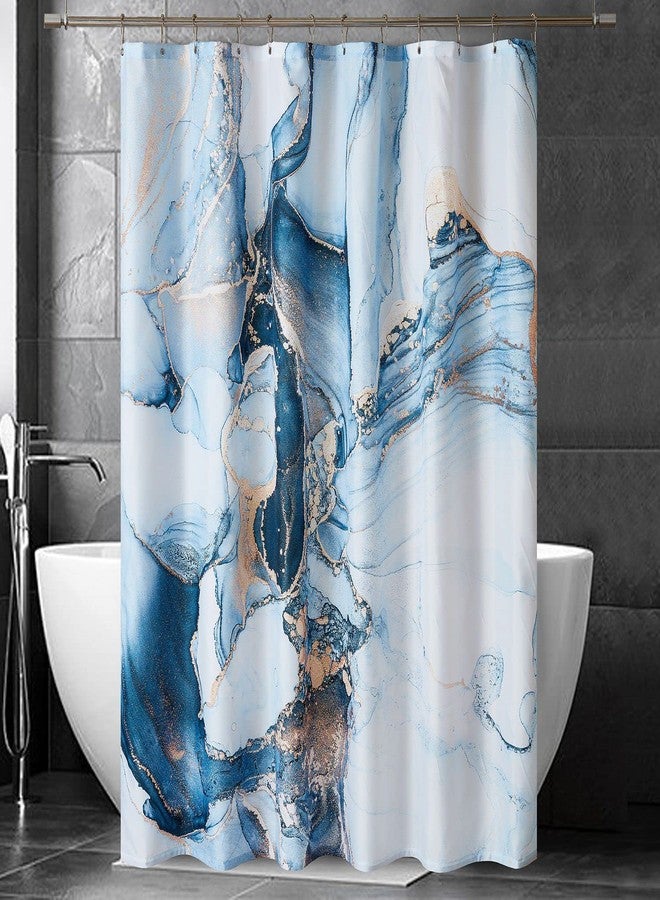 YOSTEV Blue Gold Marble Shower Curtain Set, Abstract Granite Pattern Shower Curtains for Bathroom Décor, Luxury Modern Waterproof Bath Accessories with 12 Metal Hooks, 72x72 - Image 1