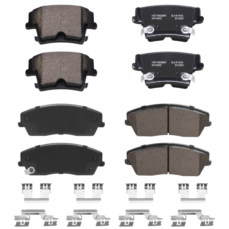 HYFTJYZ Replacement Front and Rear Brake Pads Set Compatible with Chrysler 300 and Dodge Challenger Charger MagnumCeramic Disc Brake Pads Front and Rear Kit for CarSmooth Quiet Braking Performance