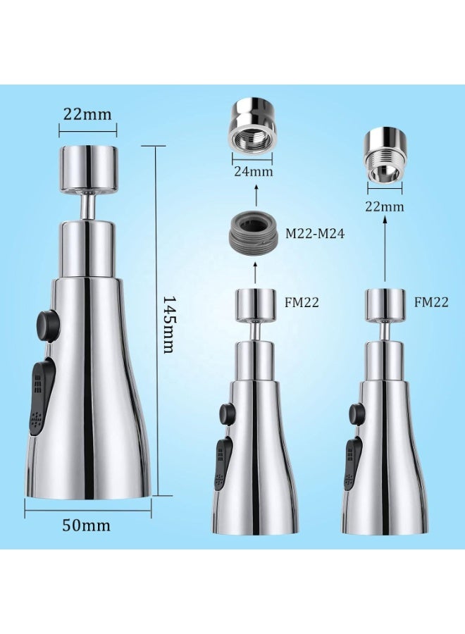 Y&D Kitchen Tap Extender for Sink 360° Rotating Tap Extension Flexible Faucet Extender with 3 Mode Spray Head Splash Proof Water Tap Extension for Kitchen Sink Fits 22mm 24mm Taps - Image 4