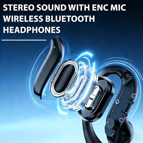Molufeibe Open Ear Earbuds Wireless Bluetooth - Ear Buds with Hooks, ENC Noise Cancelling Headphones for Sports, 60Hrs Playback Clear Call, IPX5 Waterproof Earphones for Sport Running Exercising - Image 2