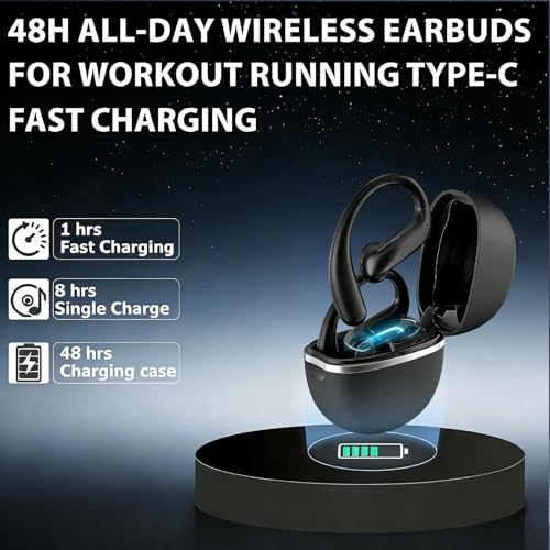 Molufeibe Open Ear Earbuds Wireless Bluetooth - Ear Buds with Hooks, ENC Noise Cancelling Headphones for Sports, 60Hrs Playback Clear Call, IPX5 Waterproof Earphones for Sport Running Exercising - Image 4