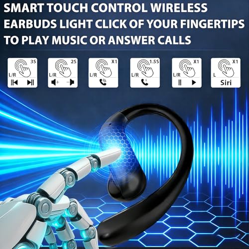 Molufeibe Open Ear Earbuds Wireless Bluetooth - Ear Buds with Hooks, ENC Noise Cancelling Headphones for Sports, 60Hrs Playback Clear Call, IPX5 Waterproof Earphones for Sport Running Exercising - Image 3