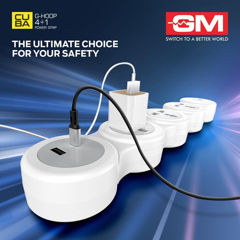 GM 4+1 G-Hoop Spike Guard with C & A Type USB-Master Switch,Indicator, Safety Shutter, 1.8 Mtr Wire with Overload Protection 3 International sockets & 2 USB Port 1 C Type 1 A Type 3.1A… - Image 2