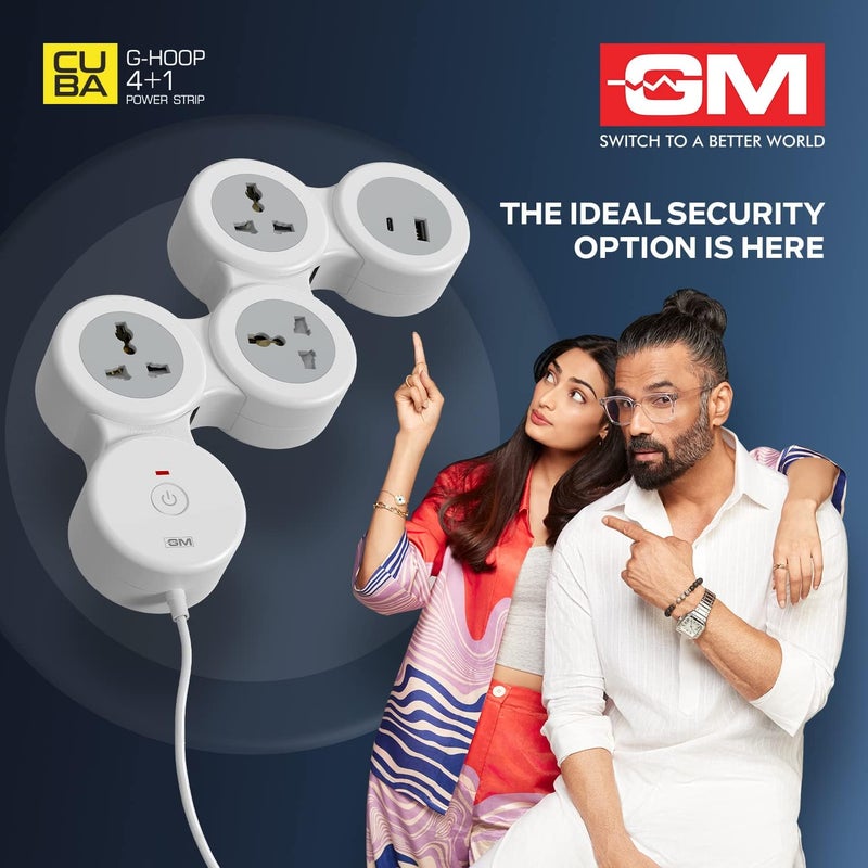 GM 4+1 G-Hoop Spike Guard with C & A Type USB-Master Switch,Indicator, Safety Shutter, 1.8 Mtr Wire with Overload Protection 3 International sockets & 2 USB Port 1 C Type 1 A Type 3.1A… - Image 3
