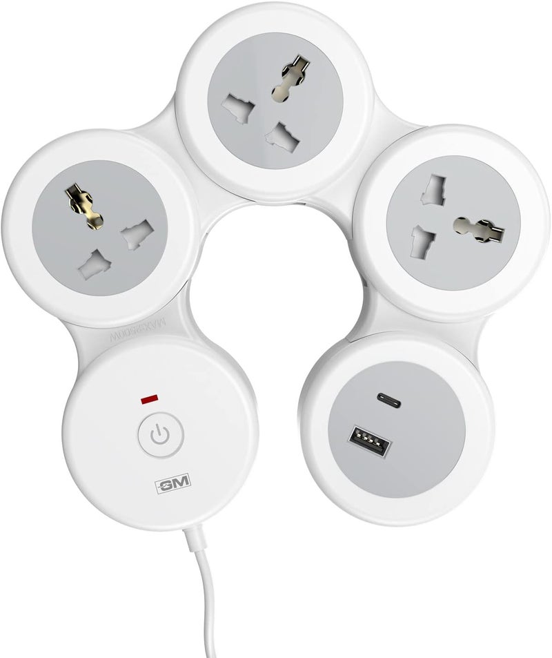 GM 4+1 G-Hoop Spike Guard with C & A Type USB-Master Switch,Indicator, Safety Shutter, 1.8 Mtr Wire with Overload Protection 3 International sockets & 2 USB Port 1 C Type 1 A Type 3.1A… - Image 1