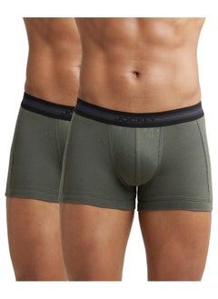Jockey Men's Super Combed Cotton Rib Solid Trunk with Stay Fresh Properties (Pack of 2)_Style_1015_Deep Olive_L